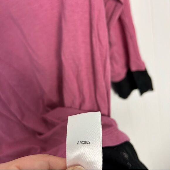 LOGO By Lori Goldstein Top XS Pink Black Lace Trim Tunic Stretch A202822 - Picture 5 of 6